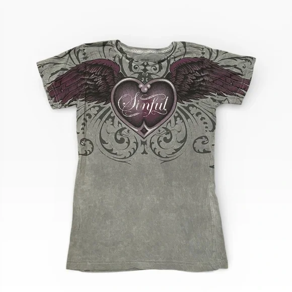 Sinful Women’s Y2K Tee with Heart and Wings Design - Picture 6 of 6